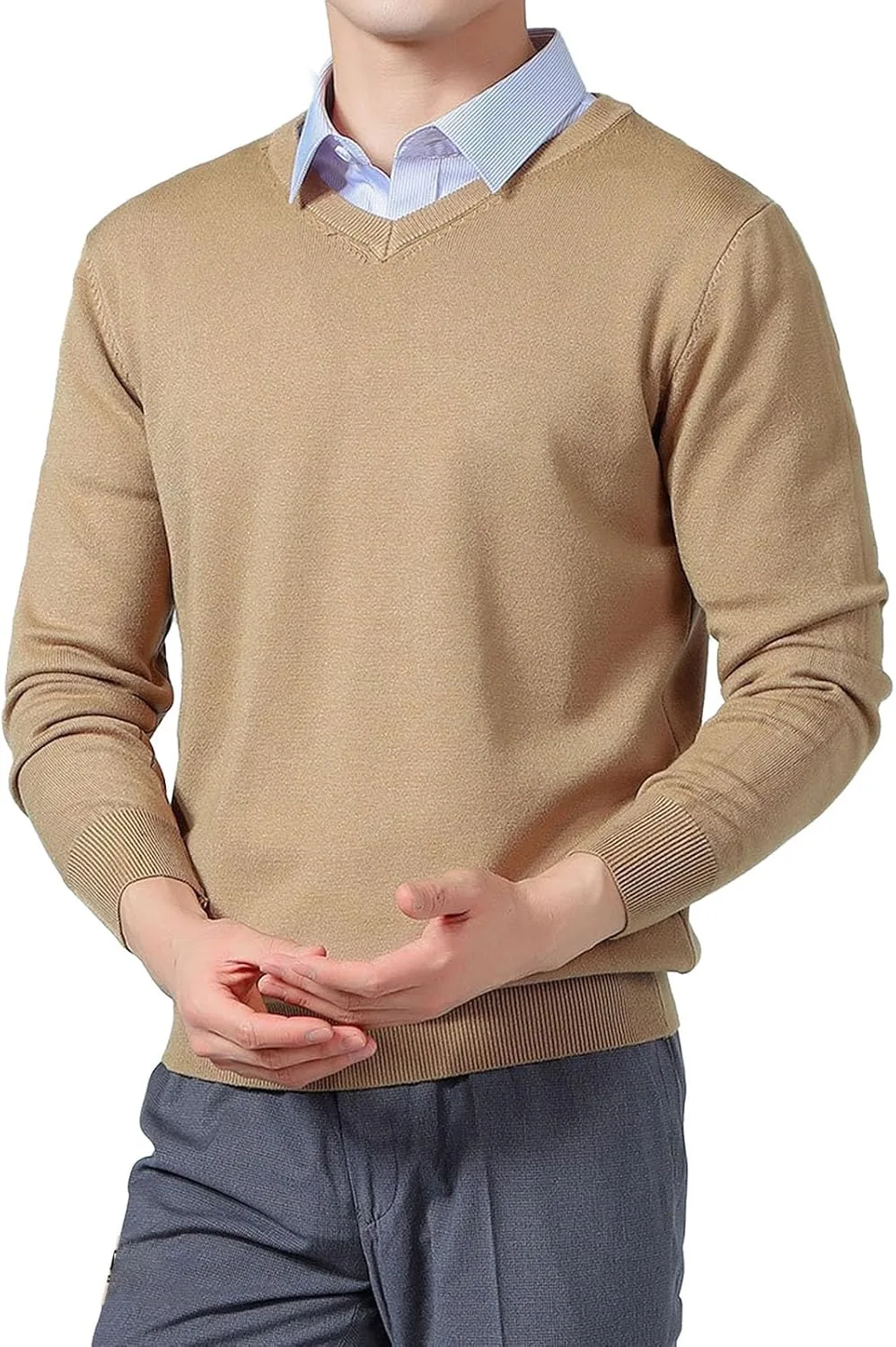 

Мужской свитер с V-образным вырезом, ребристый, приталенный