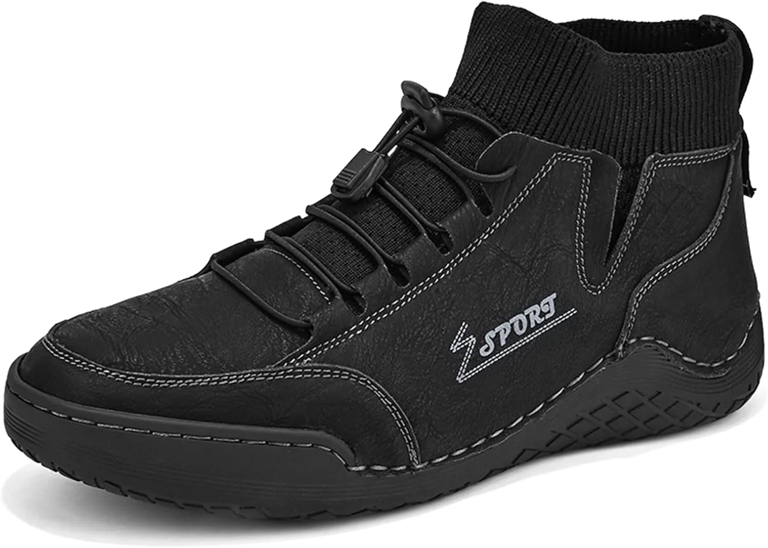 

Мужские высокие кожаные ботинки-чукка Zeberfi с эластичными манжетами, ретро-теплые ботинки на шнуровке с меховой подкладкой и нескользящей подошвой для походов, модные повседневные кроссовки для прогулок на открытом воздухе, черный