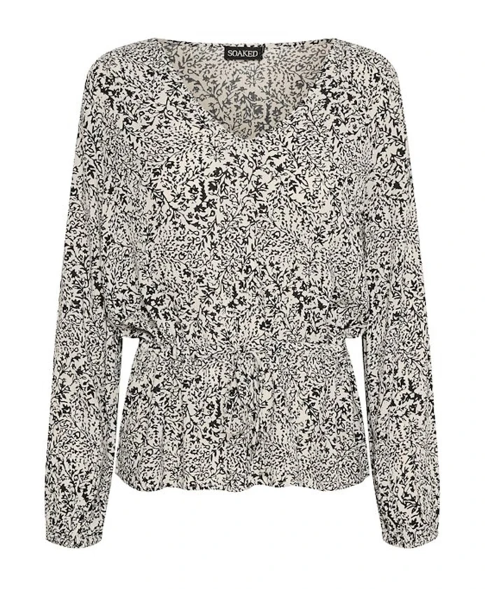 

Черно-Белая блузка на шнуровке с мелким принтом Soaked In Luxury, черный