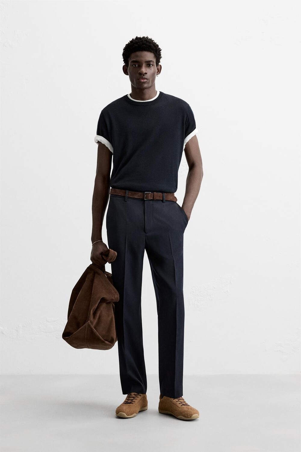 

Трикотажная футболка из 100% шерсти ZARA, темно-синий
