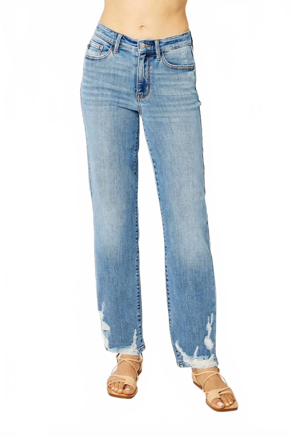 

Джинсы с высокой талией и прямыми штанинами в средне-синем цвете Judy Blue