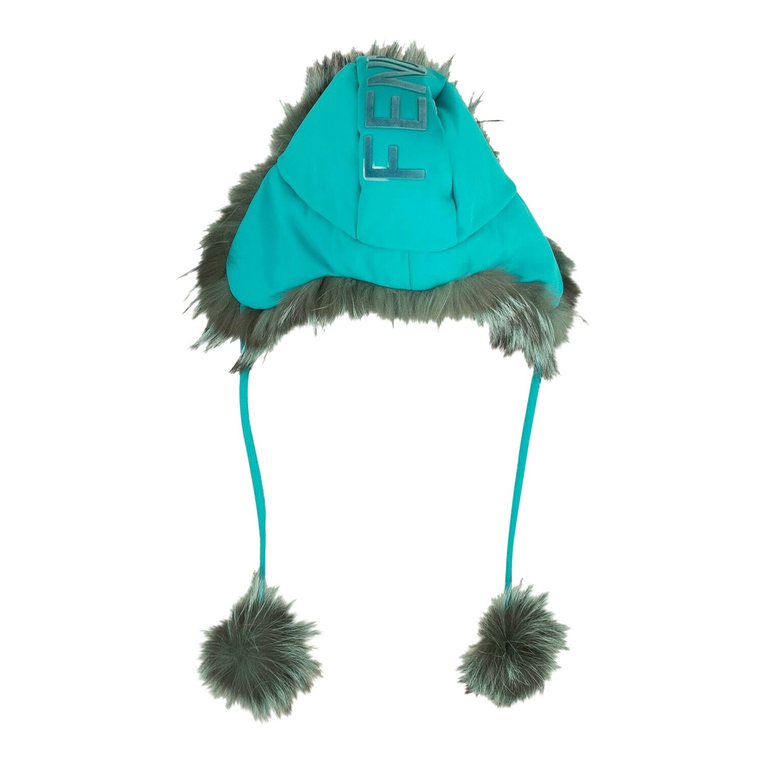 Зимняя шапка Fendi Aviator из лисьего меха, синяя — фото 2
