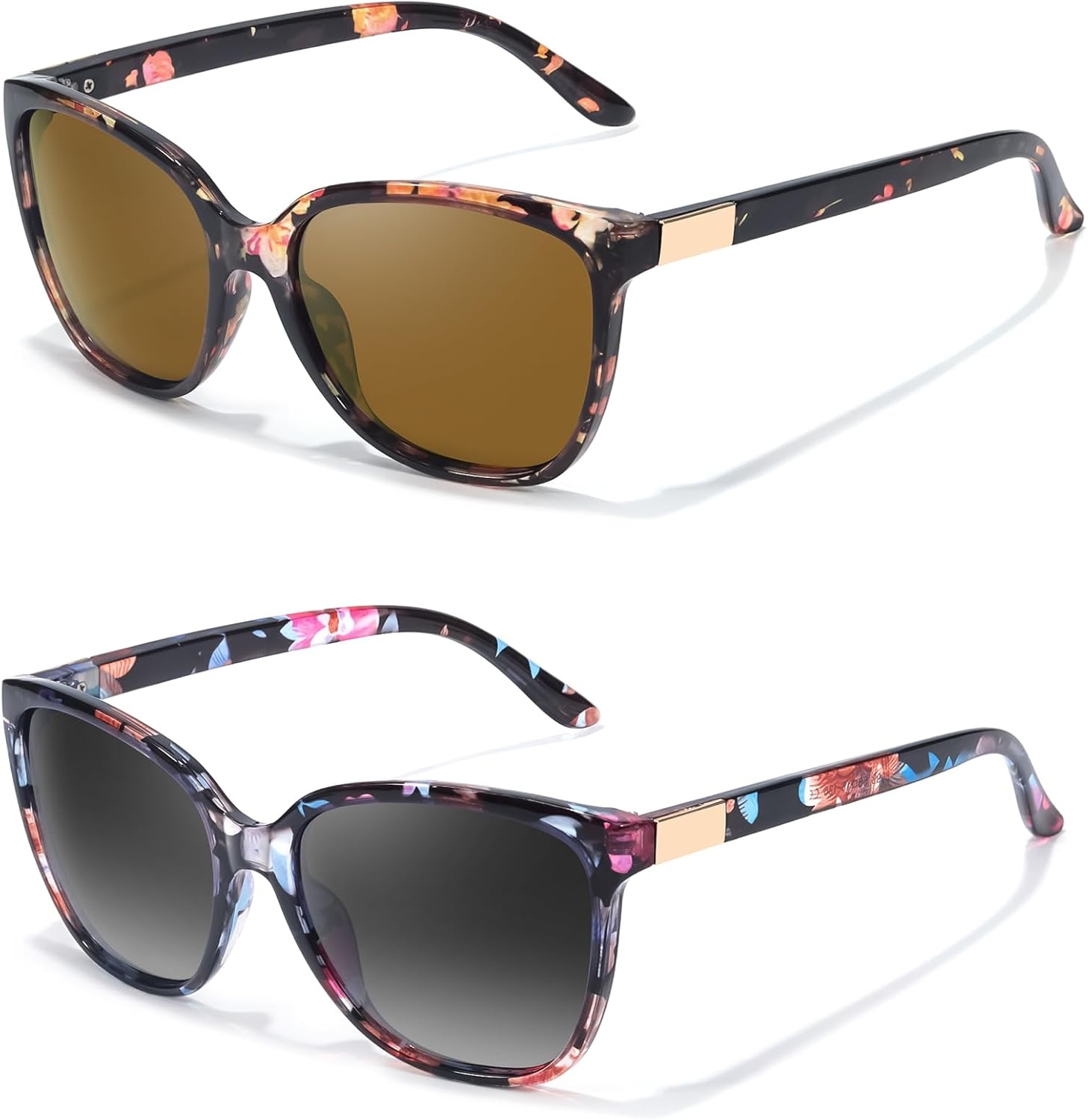 

FIMILU, комплект из 2 поляризованных солнцезащитных очков для женщин, модные квадратные солнцезащитные очки в стиле ретро с защитой от УФ-излучения для повседневной носки на открытом воздухе, A7 Floral+brownfloral