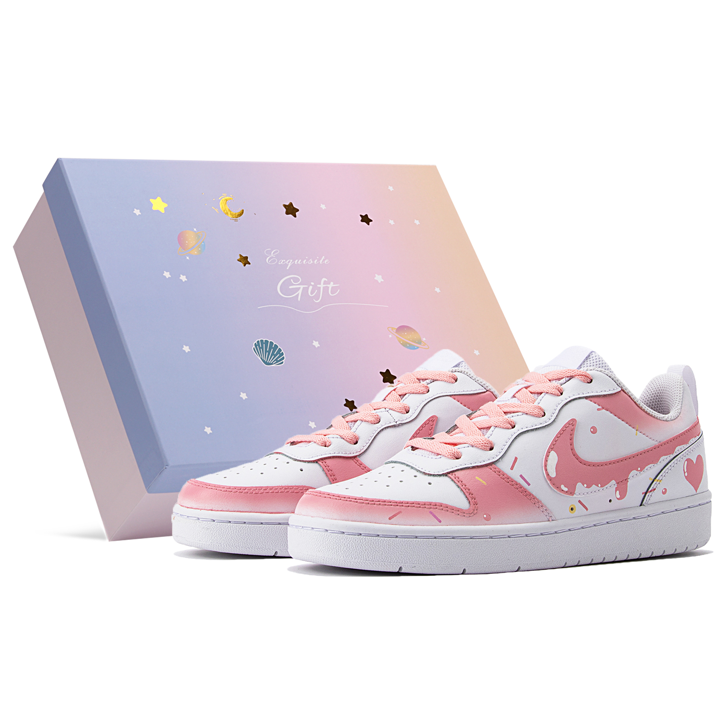 

Кроссовки Nike Court Borough Skateboard Shoes Women's Low-Top Pink/White, Белый, Кроссовки Nike Court Borough Skateboard Shoes Women's Low-Top Pink/White