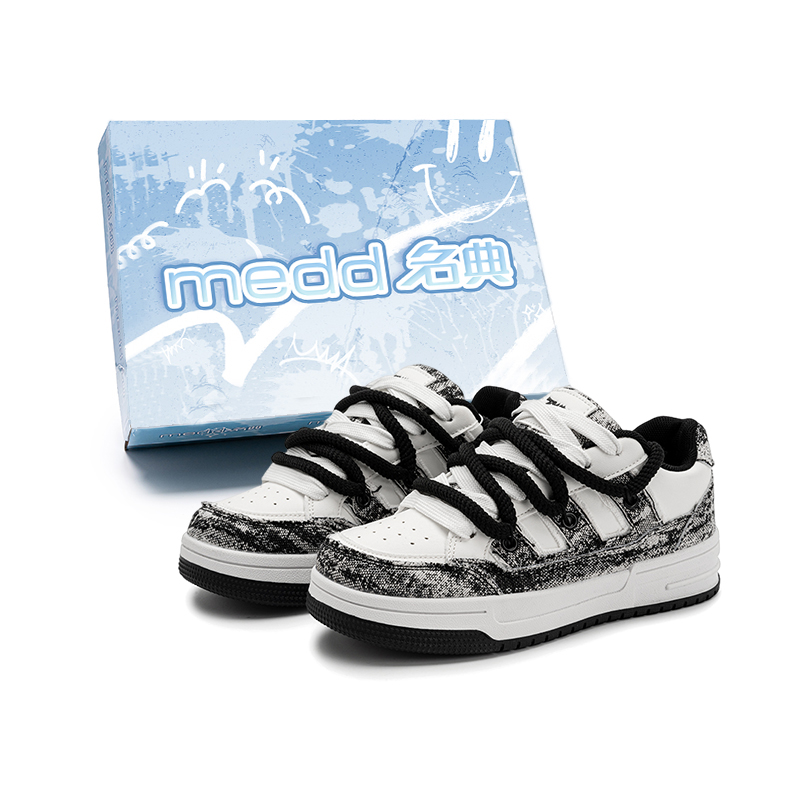 

Medd Кроссовки для скейтбординга унисекс низкие черно-белые с двойными ремнями, цвет White Black (Double Straps)[High-Quality Box]