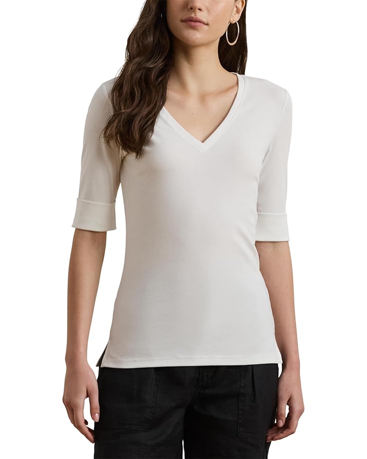 

Футболка Lauren Ralph Lauren Stretch Cotton Elbow-Sleeve V-Neck Tee, белый