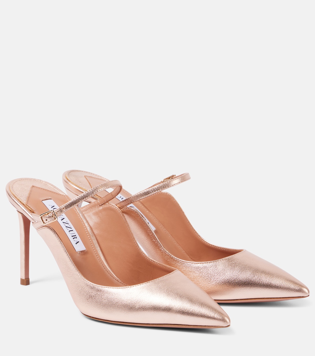 Мюли Bellezza 85 из металлизированной кожи Aquazzura, Petal
