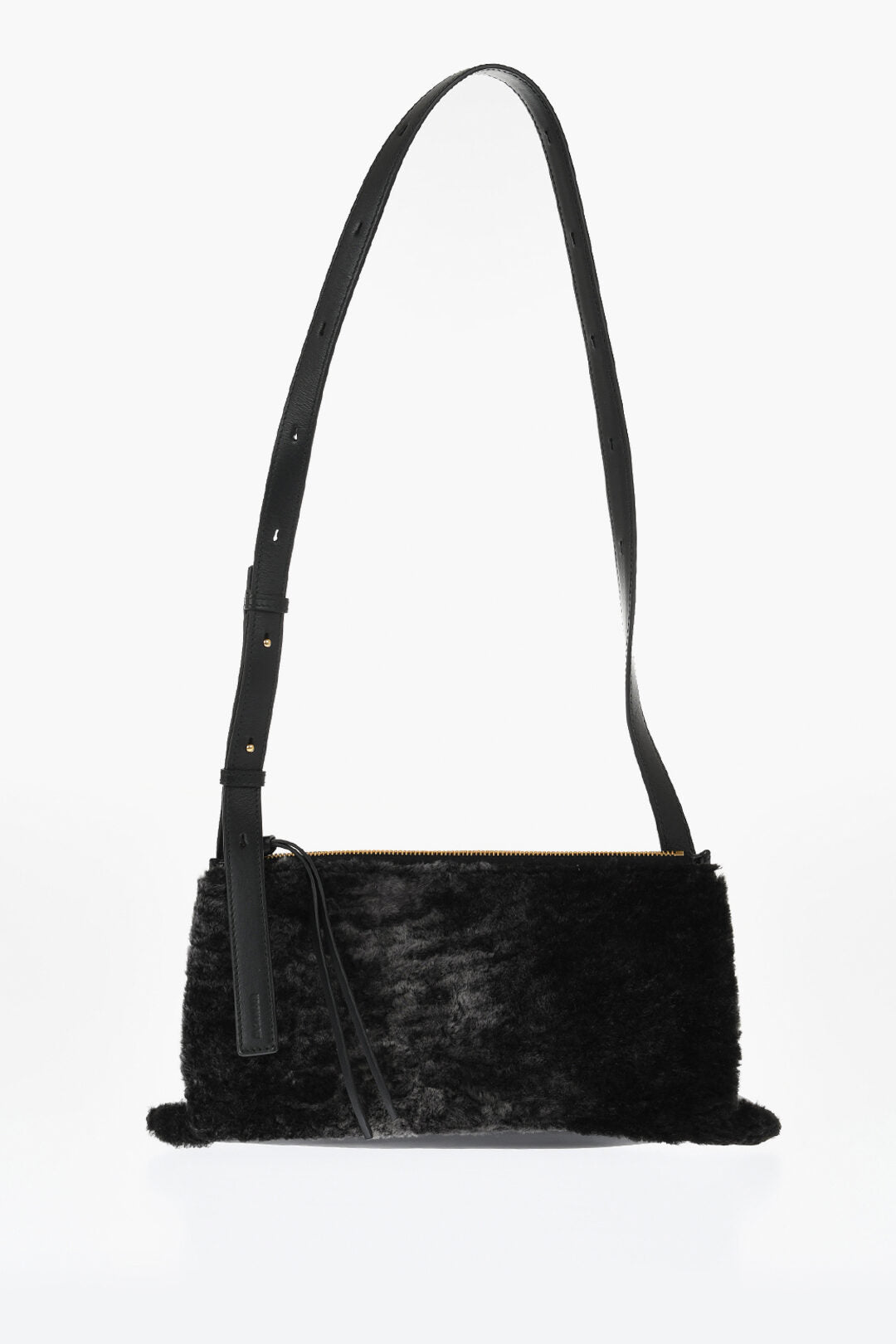 

Сумка через плечо Jil Sander Shearling Empire с регулируемым ремнем, черный