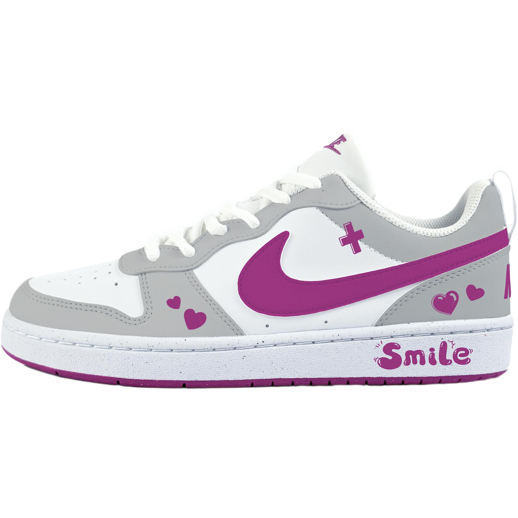 

Nike Бордовые серо-фиолетовые детские скейтбординг кроссовки low top anti slip wear resistant белые для подростков