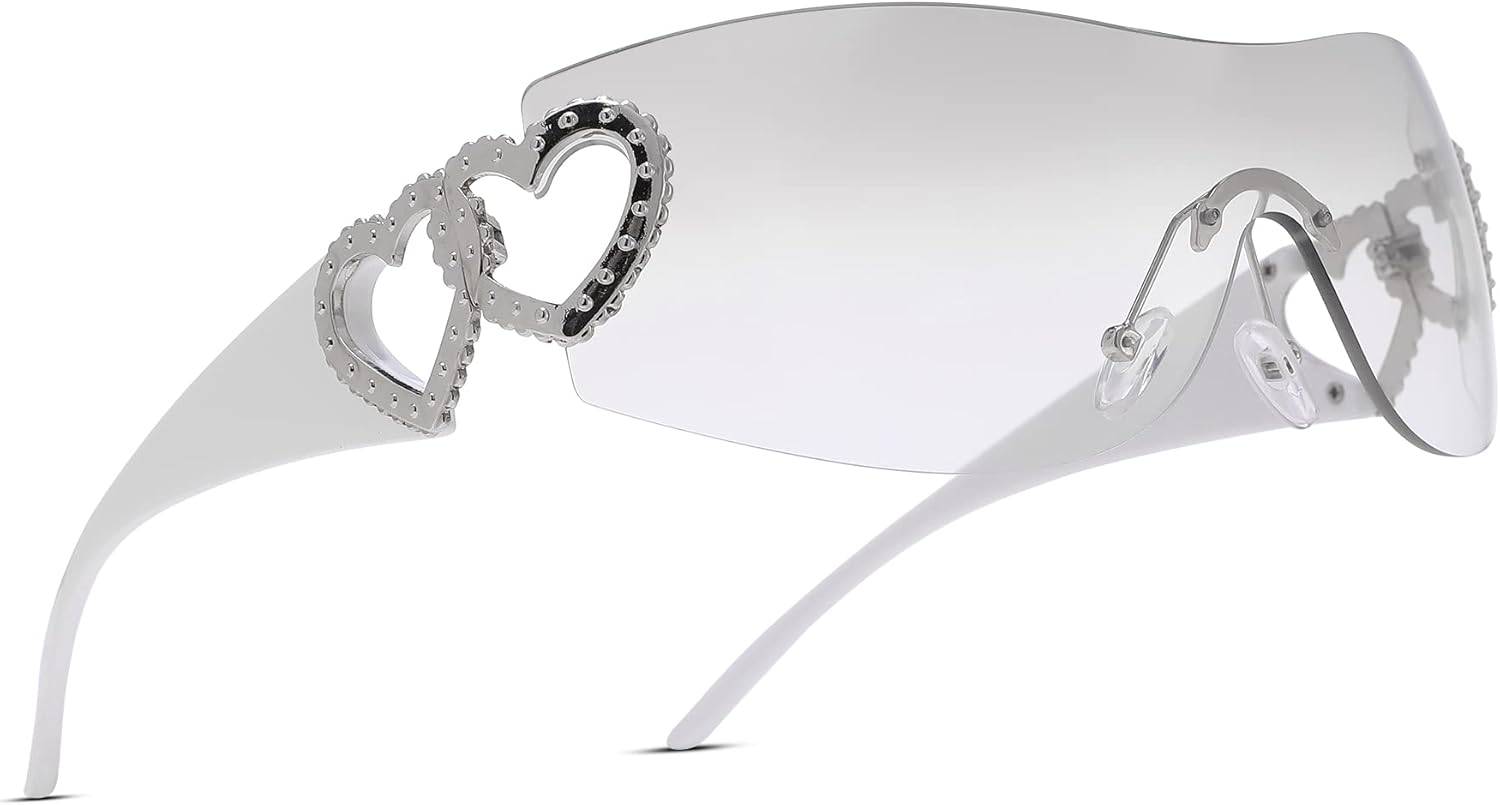 

Солнцезащитные очки Pro Acme Wrap Around Rimless Sunglasses для женщин и мужчин, большие, модные, футуристические солнцезащитные очки в стиле 2000-х, A1 - White Frame | Silver Lens