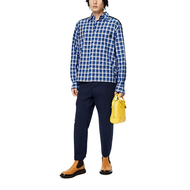 

Рубашка свободного кроя с флисовой спинкой в клетку Loewe, синий