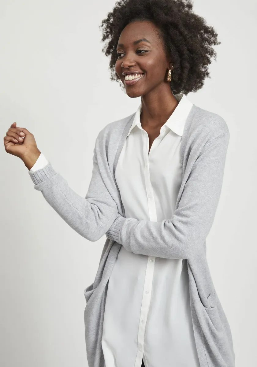 

Длинный кардиган Vila "VIRIL LONG L/S KNIT CARDIGAN - NOOS", длина до колена, цвет Hellgrau-Meliert