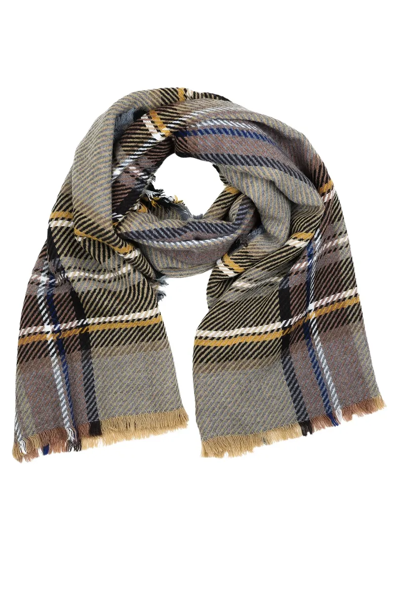 

Шарф COLLEZIONE ALESSANDRO шерстяной "Karo", в полоску, производство Италия, цвет Camel