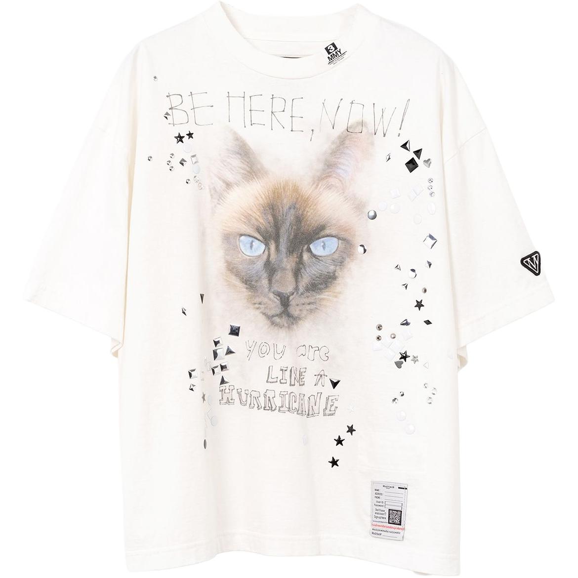 

Футболка с принтом кошки и декором Maison Mihara Yasuhiro, белый
