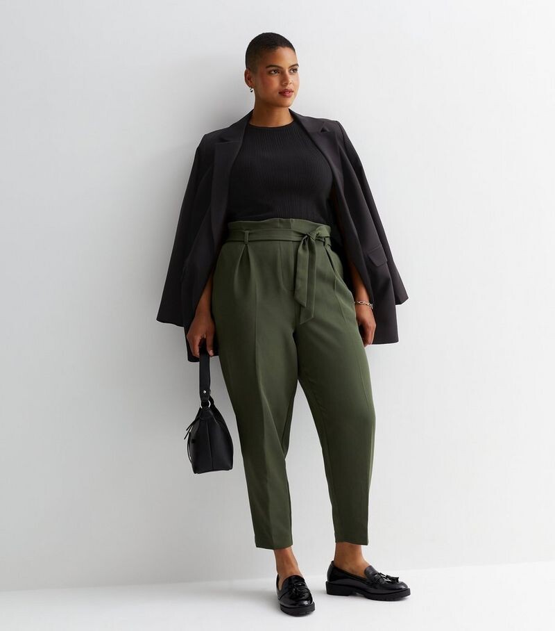 

Брюки цвета хаки с поясом Curves New Look, хаки