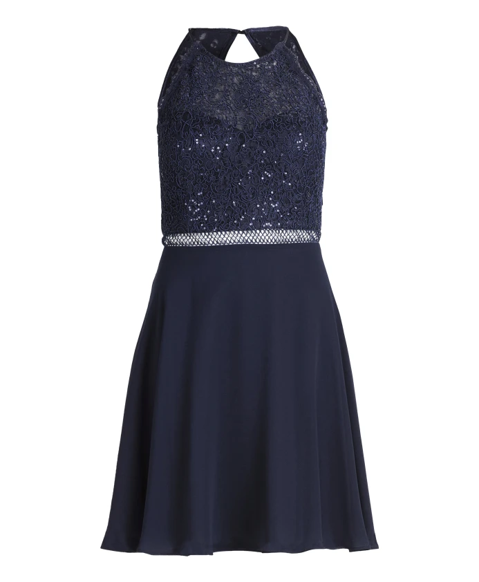 

Коктейльное платье с кружевом и пайетками Vera Mont, синий
