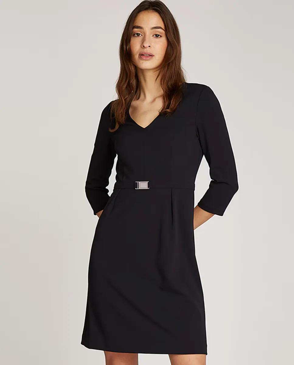 

Короткое креповое платье с поясом Calvin Klein, черный