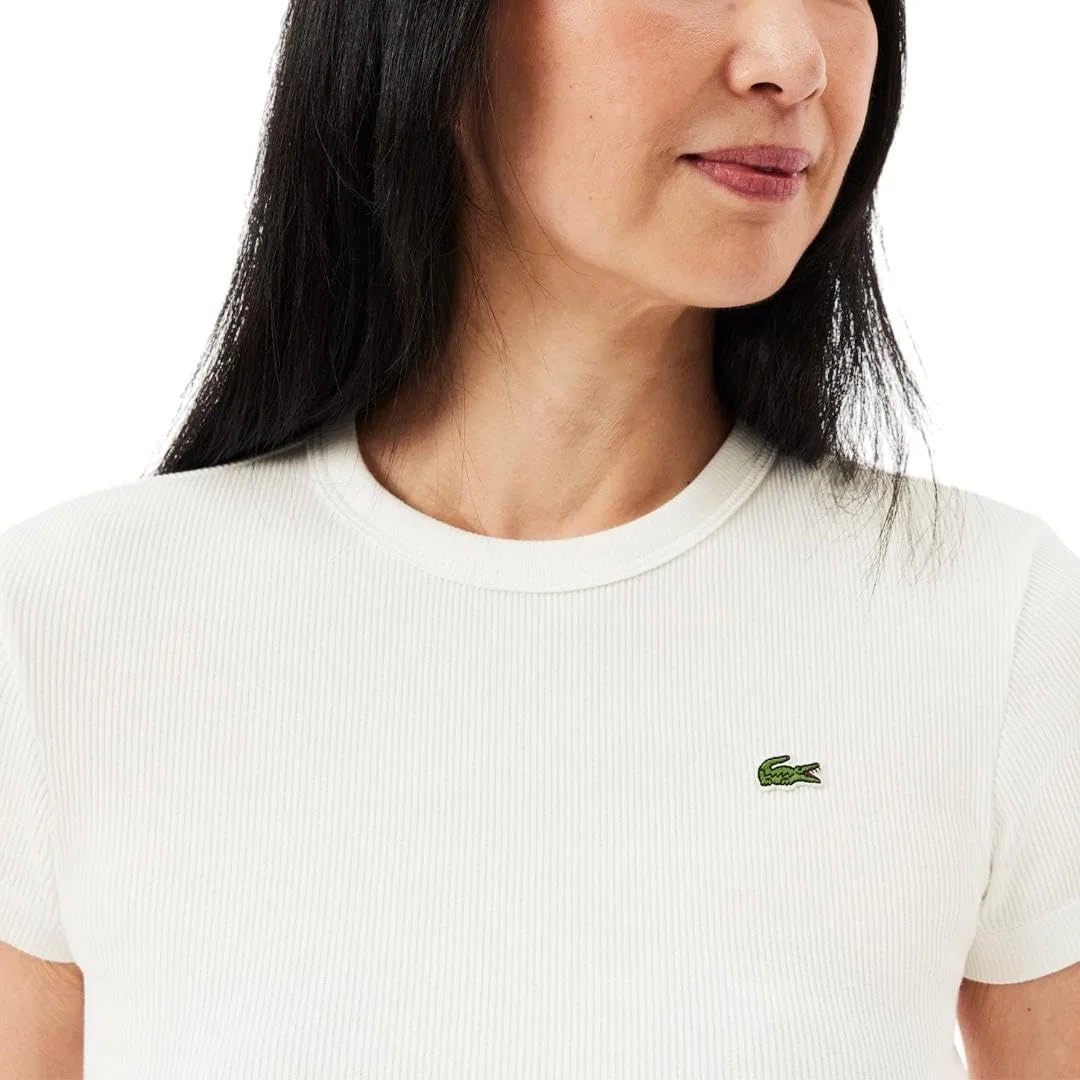 Футболка Lacoste женская приталенная в рубчик, органический хлопок, белая — фото 4