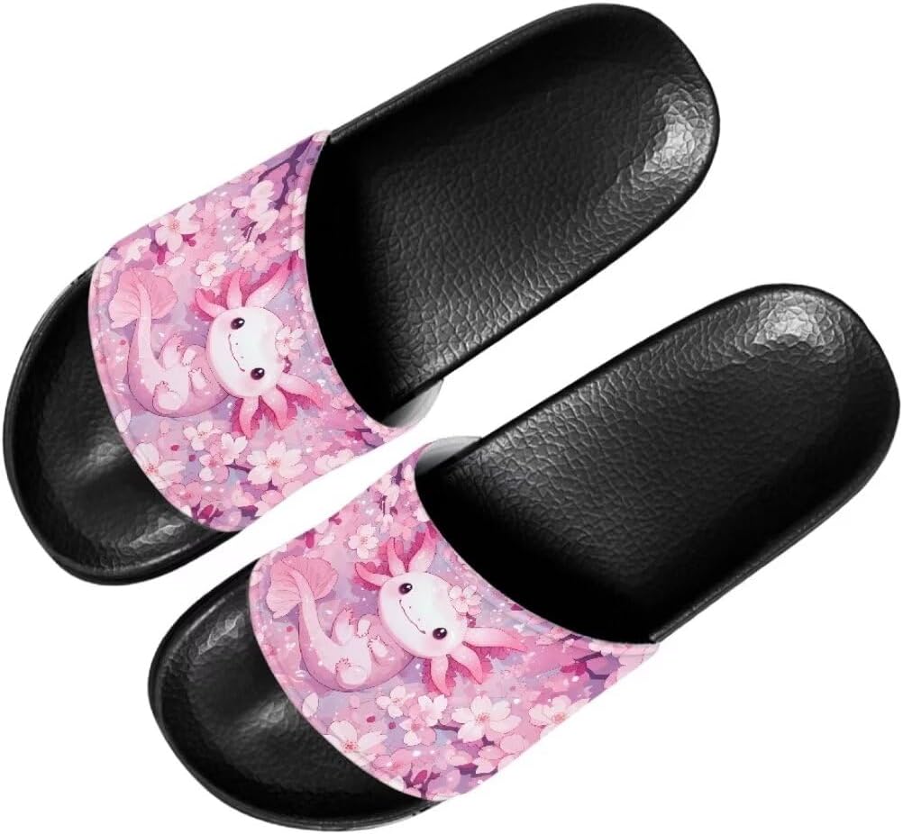 

Унисекс тапочки для душа Mumeson с открытым носком, нескользящие, плоские, домашние, для женщин и мужчин, размеры США 5-11, Axolotl-1