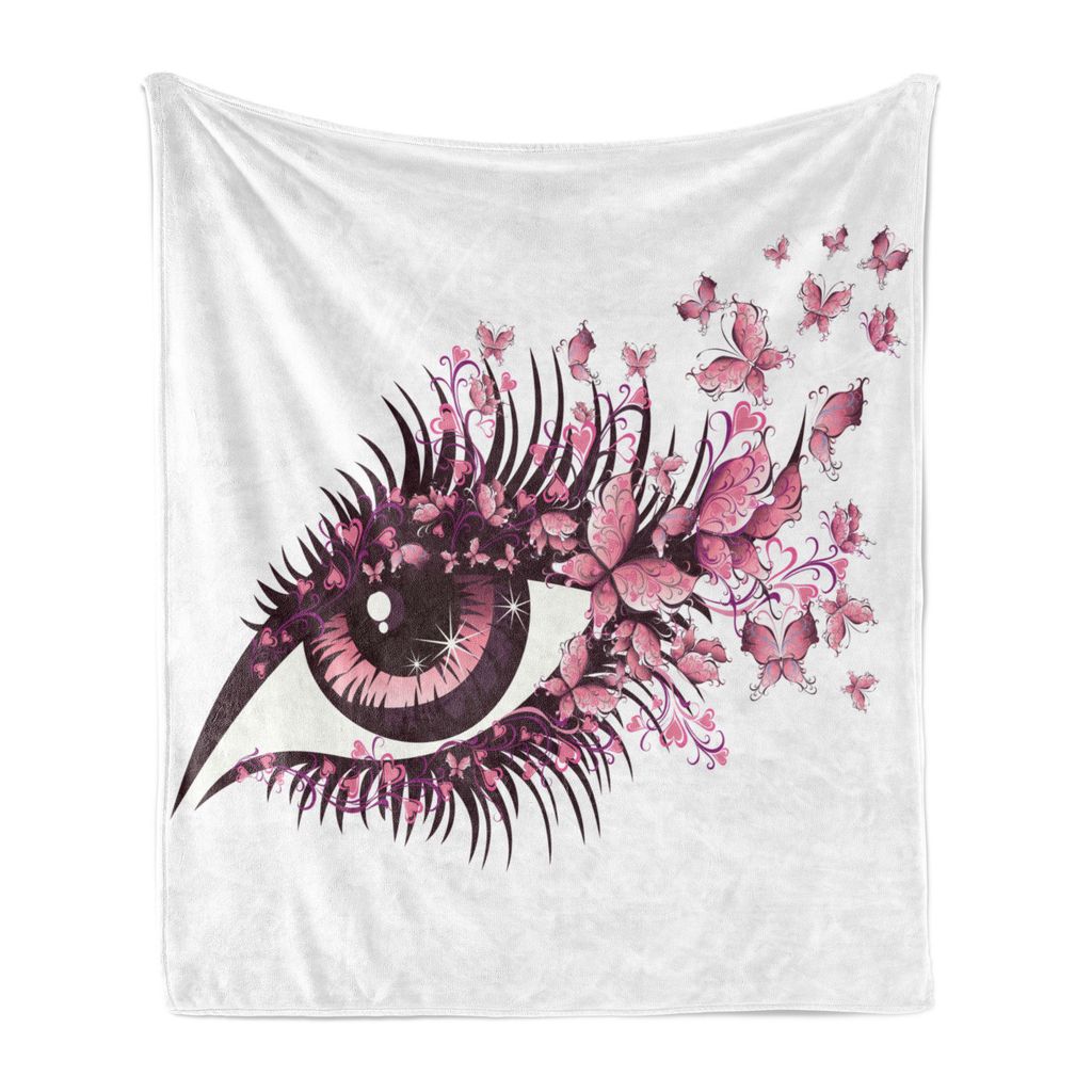 

ABAKUHAUS Butterflies Мягкое фланелевое флисовое одеяло, Fairy Female Eye с тушью для ресниц Butterflies Stare Party Makeup, 175 x 230 см, Бледно-розовый фиолетовый, белый