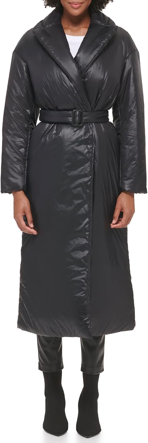 

Calvin Klein Женская стеганая куртка-трансформер с поясом и запахом, Black