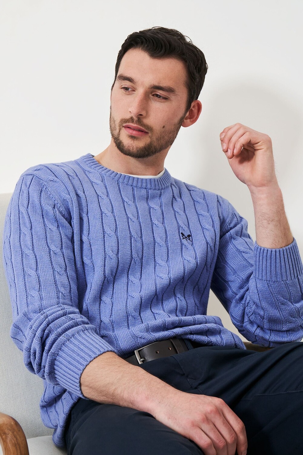 

Одежда для экипажа гребец джемпер с круглым вырезом и косой вязкой Crew Clothing Company, синий