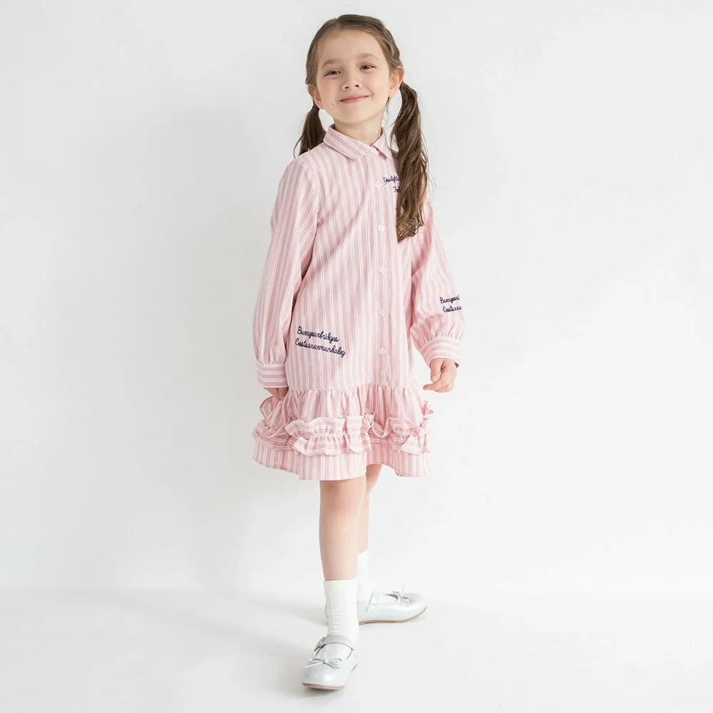 Платье в полоску с вышитым логотипом Branshes, pink