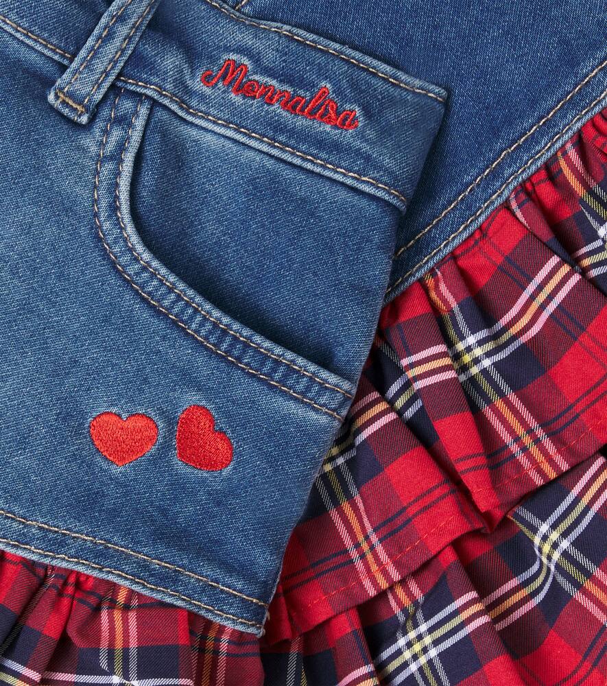 Тартановая юбка из джинсовой ткани с хлопком Monnalisa, Blu Stone Denim — фото 3