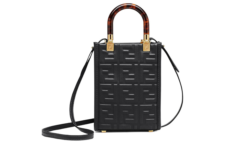 

FENDI Солнечная кожаная сумка через плечо миниатюрная женская черная