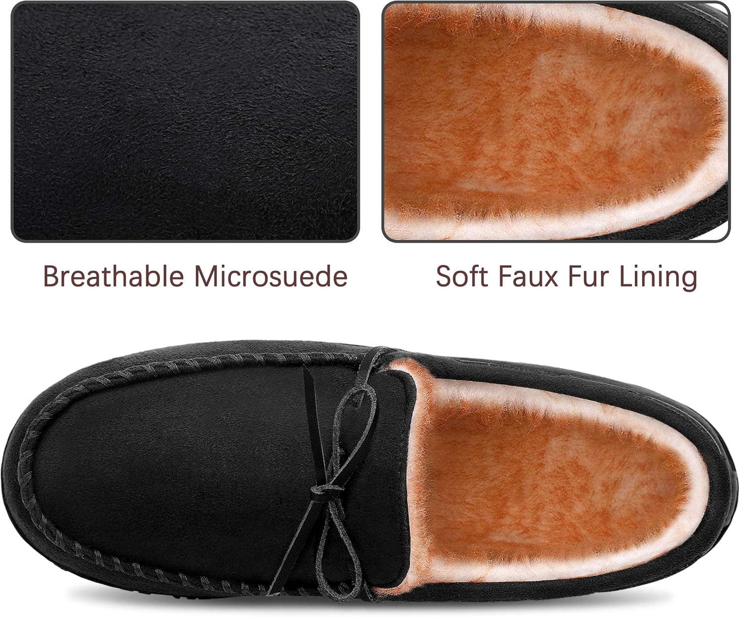 Мужские домашние мокасины с теплым мягким плюшем и эффектом памяти shoeslocker - Комфортные, с нескользящей подошвой для дома и улицы - Черные, Бежевые, Коричневые — фото 3