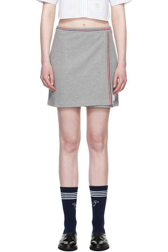 

Хлопковая вафельная мини-юбка Thom Browne, серый