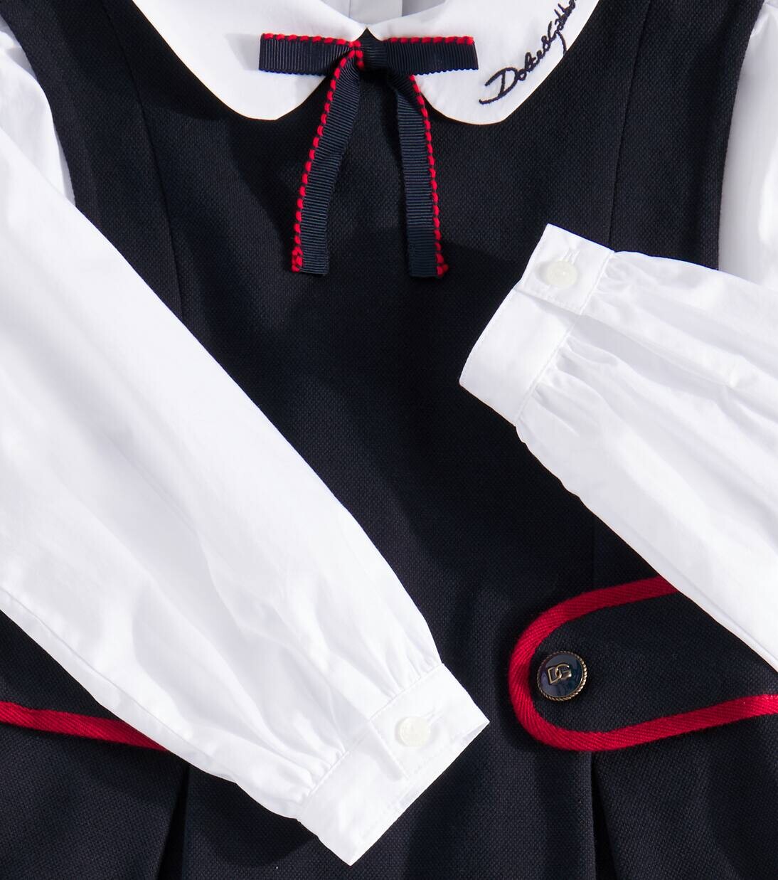Платье из хлопчатобумажной ткани пике и поплина с логотипом Dolce&Gabbana Kids, цвет blu scurissimo 2 — фото 3