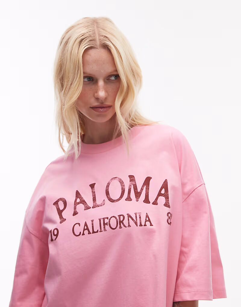 

Футболка-рубашка Paloma с принтом Topshop, свободного кроя, розового цвета