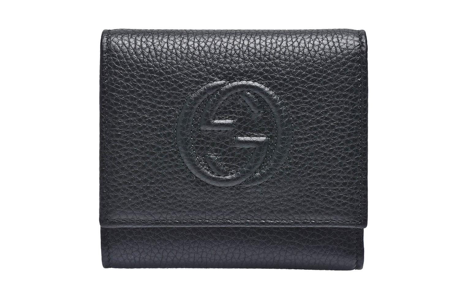 

GUCCI Женский бумажник из личи грайн коровьей кожи черный