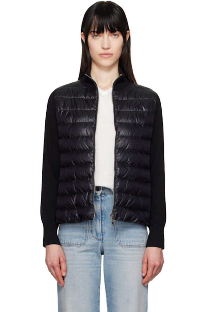 

Черная шерстяная куртка-пуховик на молнии Moncler