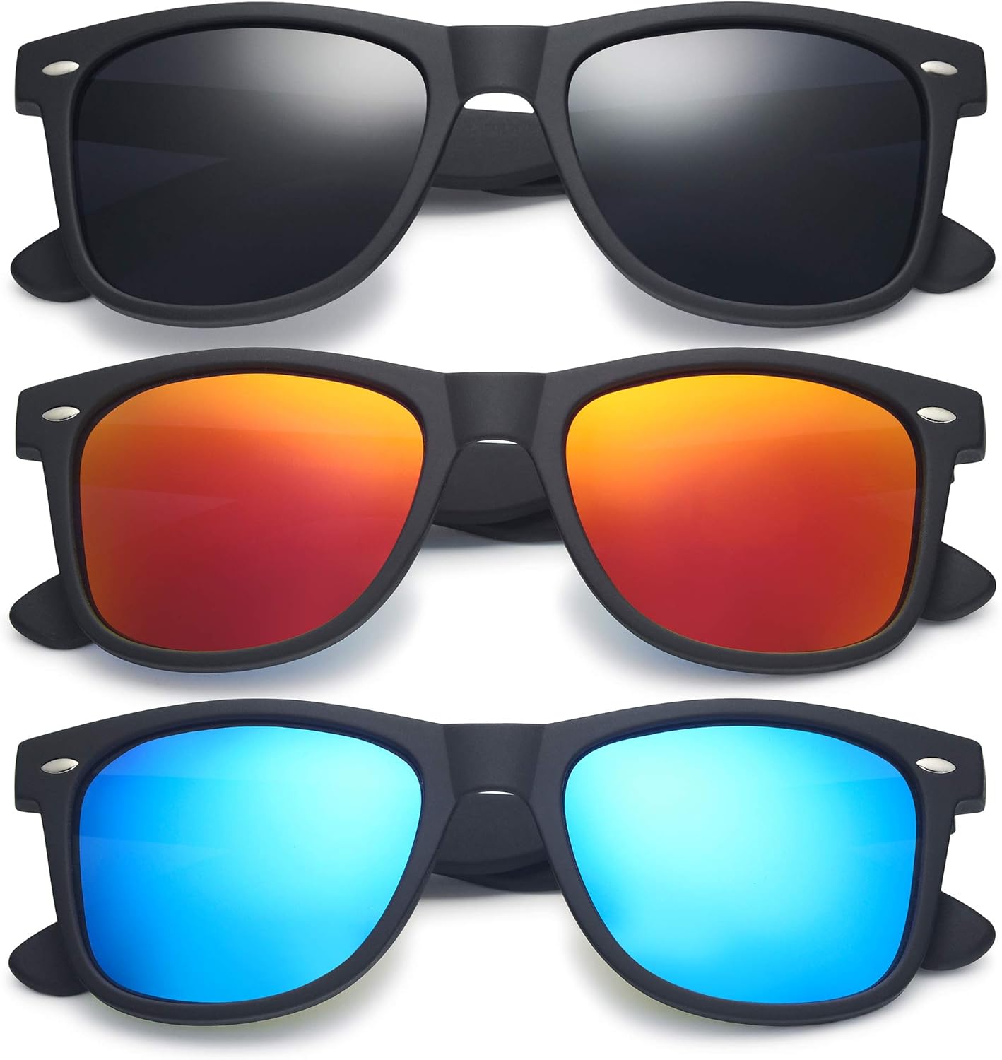 

Ретро-очки Rewind Classic с поляризацией, для мужчин и женщин, защита от ультрафиолета UV400, стильные и модные, унисекс Retro Rewind, 3-pack Black: Smoke + Mirror Red + Mirror Ice Blue