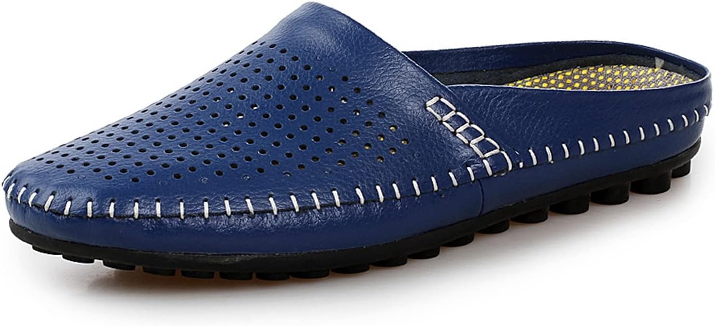 

Мужские кожаные мюли UGOOSELEC с перфорацией, сабо без задника, тапочки на выход, слипоны-лоаферы, ручная работа, повседневные, нескользящие, дышащие, с закрытым носком Ugoselec, синий