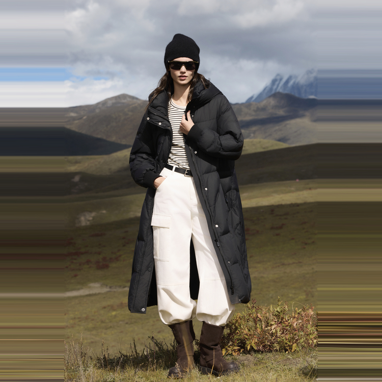 

ELLE Пуховик женский Black Hooded Thickened Puffer