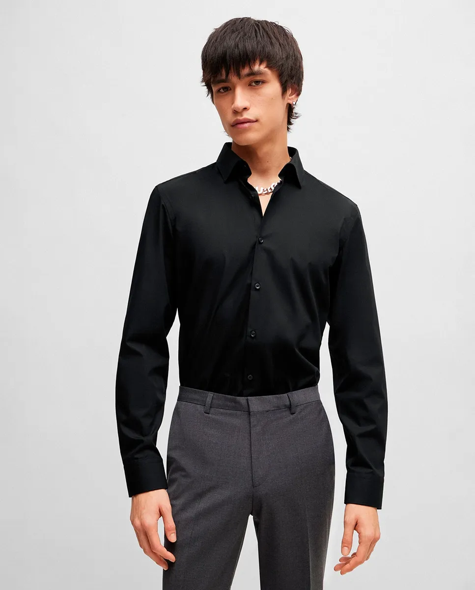 

Рубашка мужская slim fit из хлопкового поплина, легко гладящаяся Hugo, черный