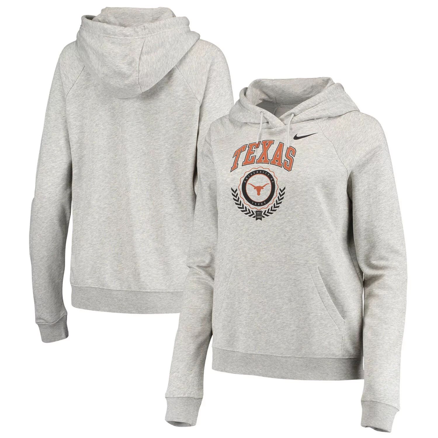 

Женский флисовый пуловер с капюшоном Nike Heathered Grey Texas Longhorns Varsity Fleece Tri-Blend реглан Nike