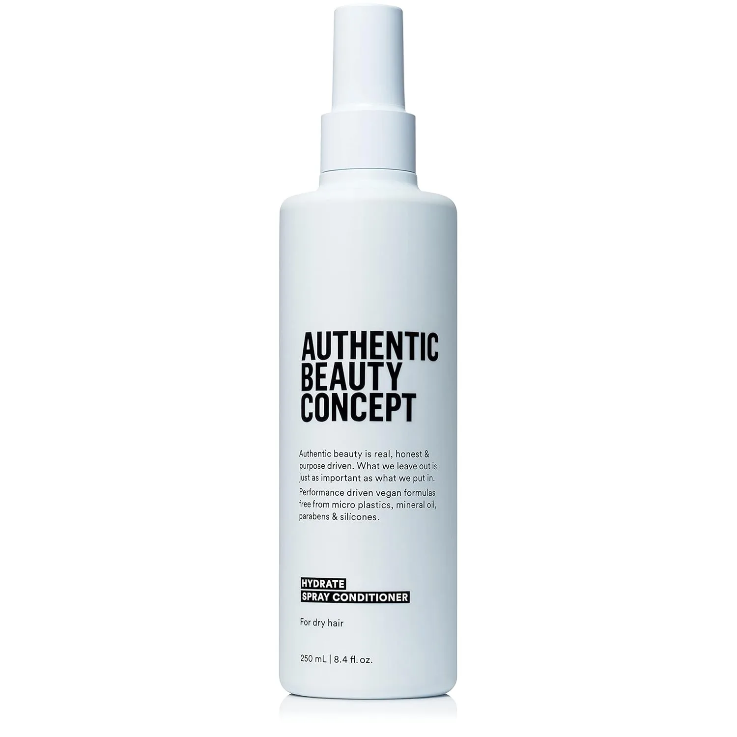 Authentic Beauty Concept Hydrate Spray Conditioner, легкий спрей-кондиционер без смывания для увлажнения и легкого укладки, нормальные, сухие или кудрявые волосы, веганский, без жестокости, без силиконов, 250 мл