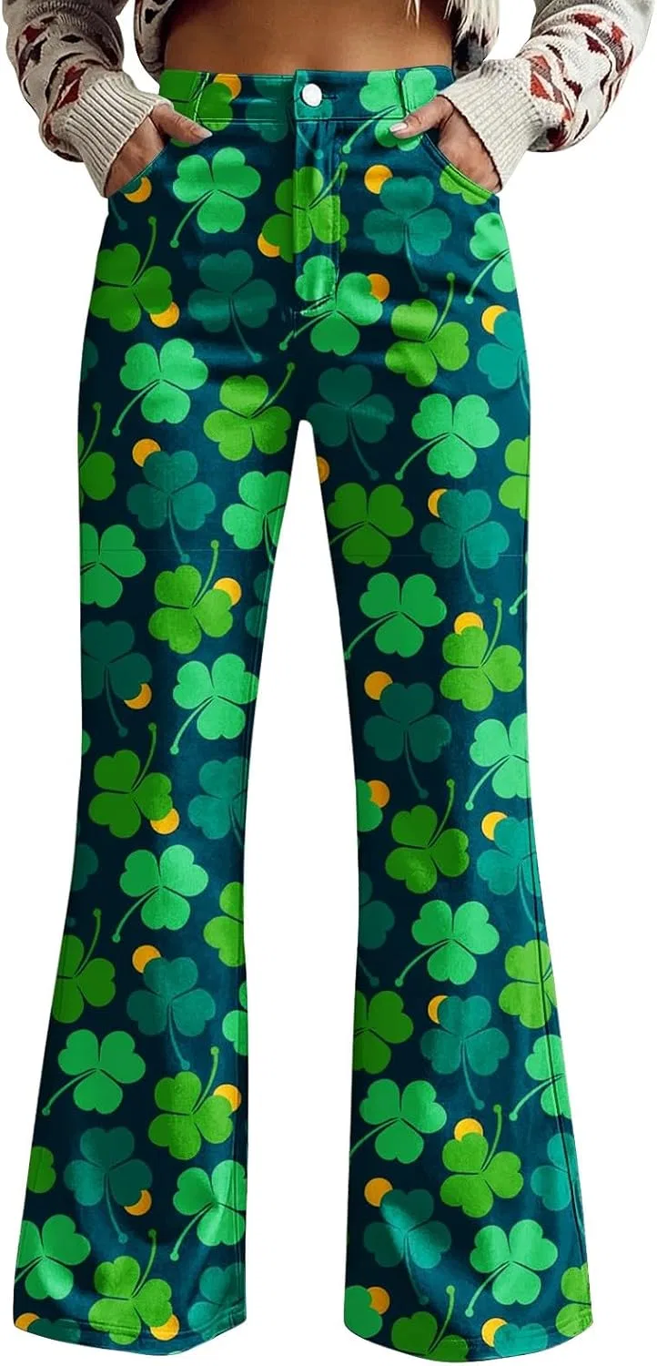Брюки с принтом Shamrock Irish Clover зеленовато-черный