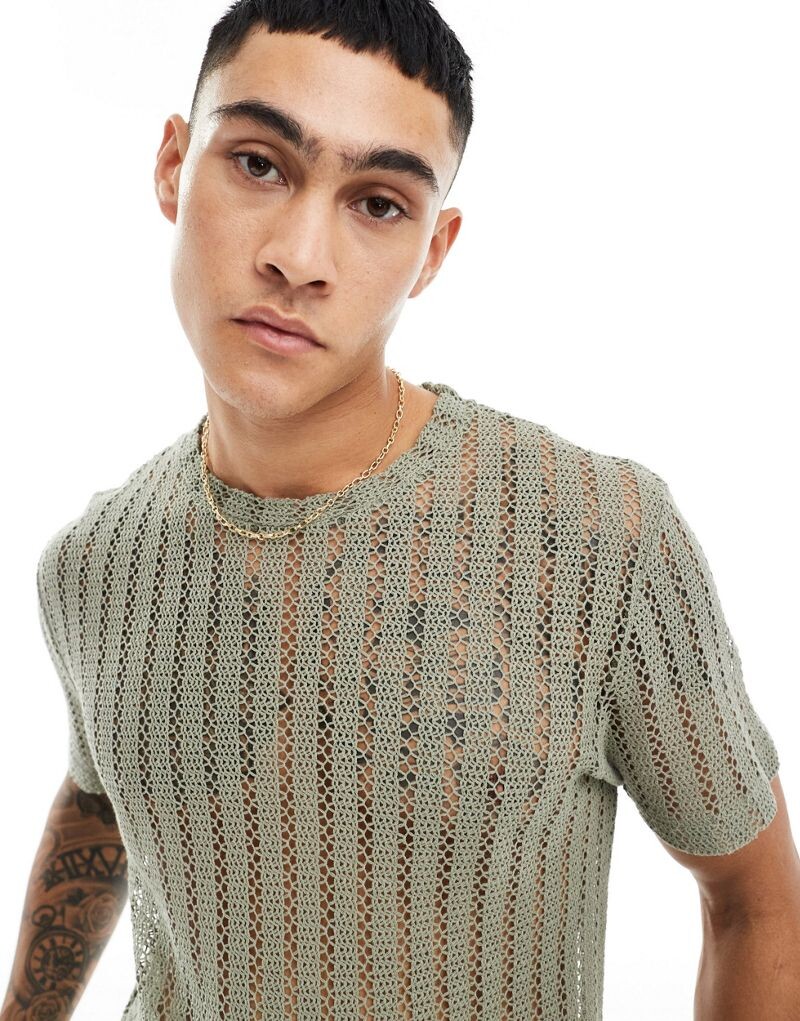 

Футболка шалфейного цвета, связанная крючком ASOS DESIGN