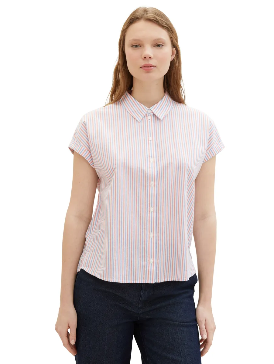 

Джинсовая блузка с короткими рукавами TOM TAILOR в полоску Tom Tailor Denim, цвет Blue Red White Vertical Stripe