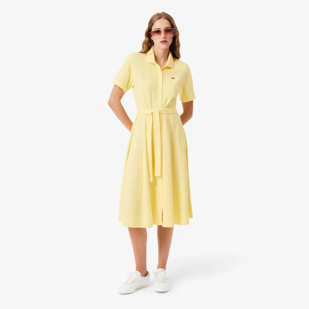 Платье-поло Lacoste Fit & Flare, светло-жёлтое — фото 4