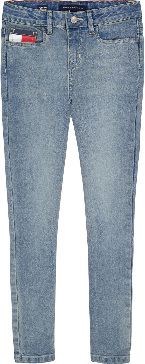 

Джинсы Tommy Hilfiger Skinny Fit для девочек со средней посадкой, эластичный деним, застежка на молнию и пуговицы, Nolita Wash Logo