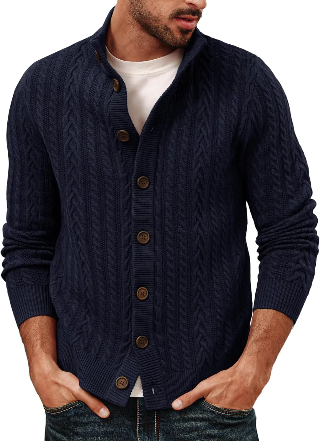 

Мужской кардиган Paul Jones с воротником-стойкой и кабельной вязкой PJ PAUL JONES