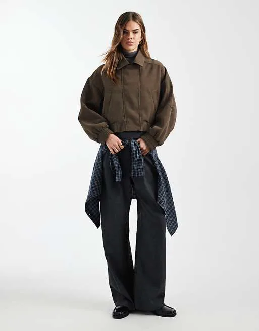 

Байкерский бомбер цвета мокко с имитацией кожи ASOS DESIGN