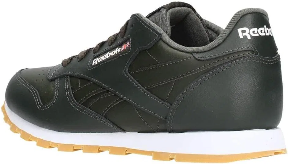 Детские классические кожаные спортивные кроссовки Reebok, разноцветные (бежевый/темно-кипарисовый/белый 000), размер 4 UK — фото 2