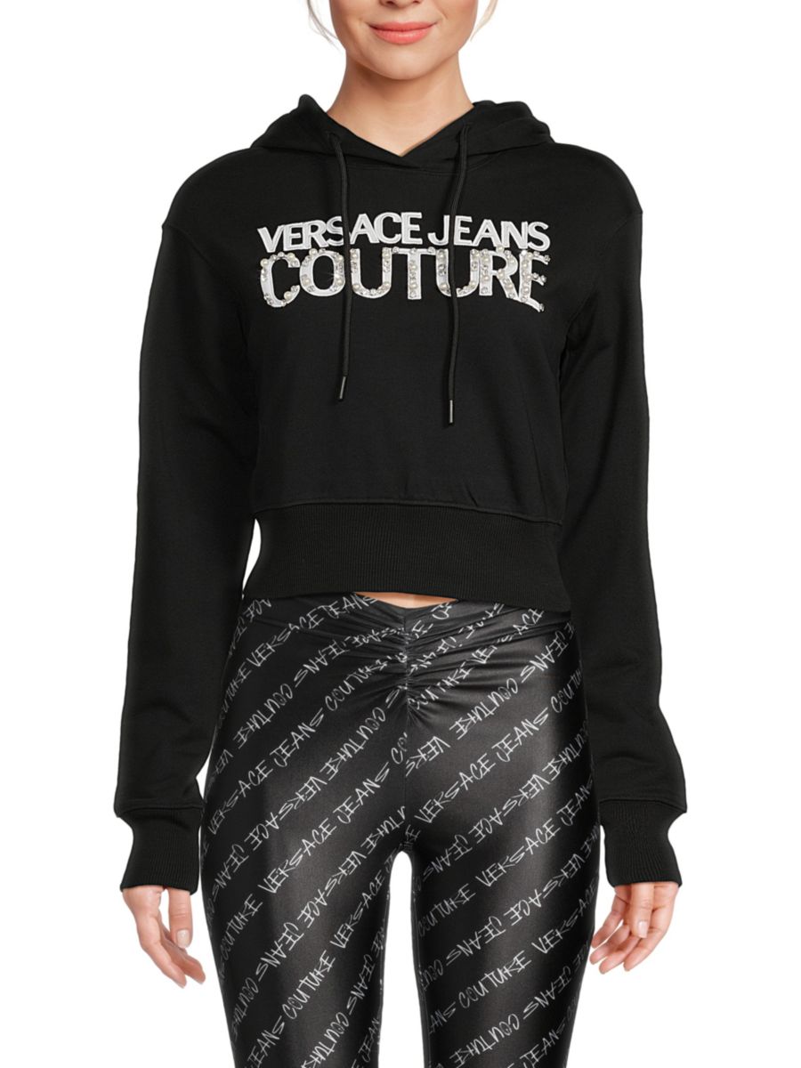 

Укороченная толстовка с капюшоном и логотипом Versace Jeans Couture, черный